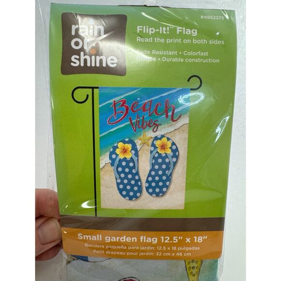 BEACH VIBES Garden Flag-12.5" X 18"-Rain Or Shine-Flip-It-Sand Dollar Flip Flops - Picture 3 of 4
